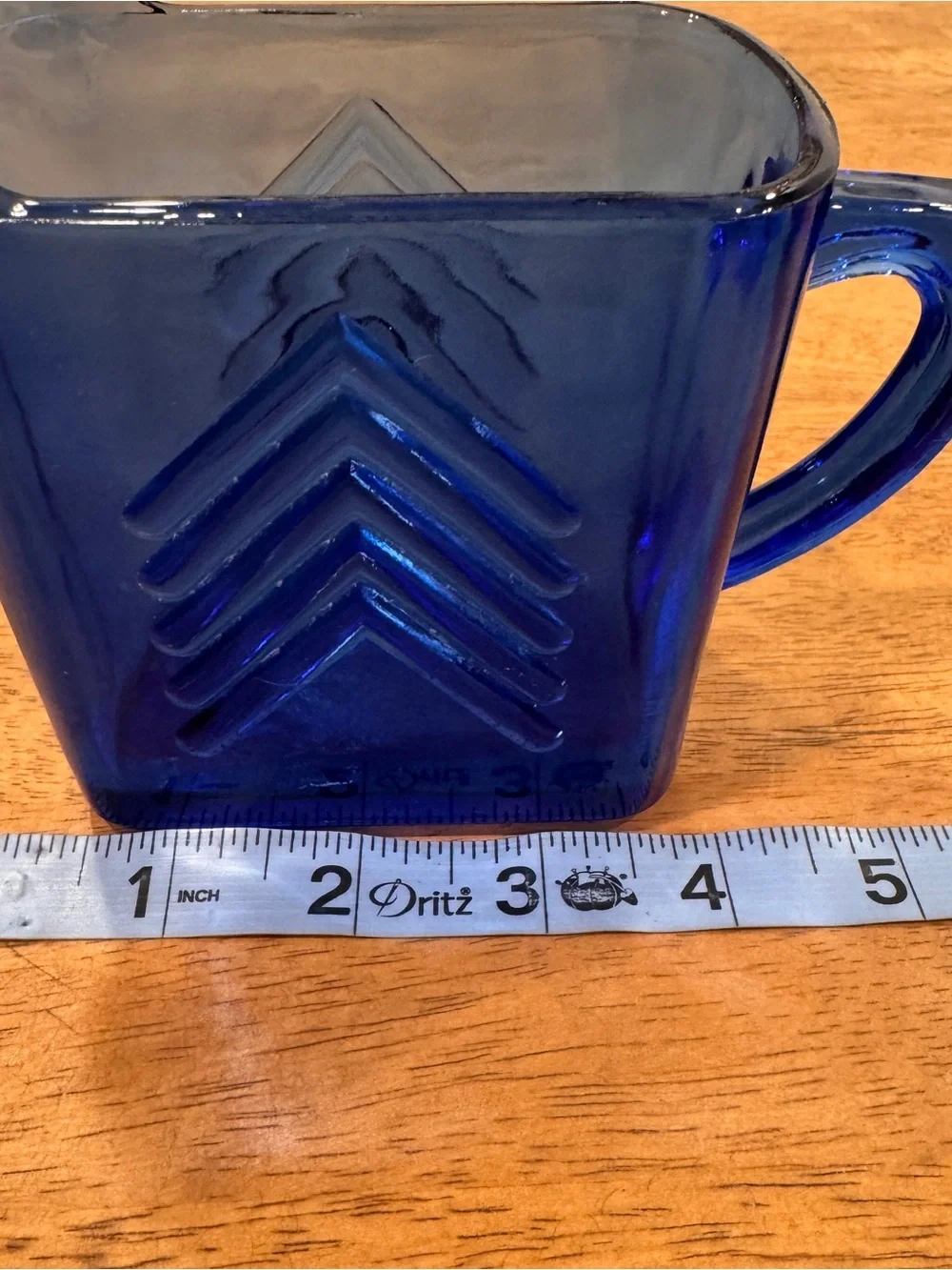 Vintage Hazel-Atlas Chevron Cobalt Blue Mini Glass Pitcher
